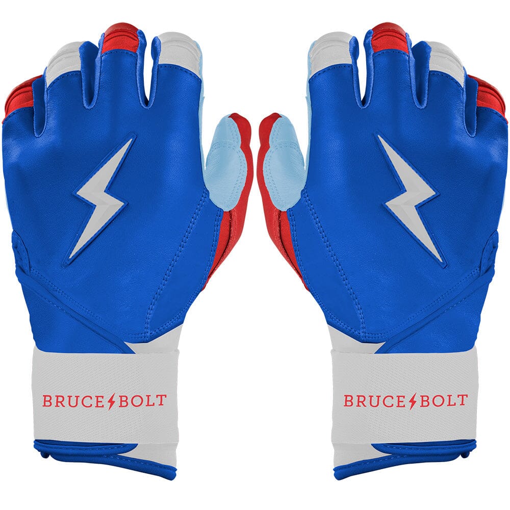 Premium Pro Long Cuff Batting Gloves with Cabretta Leather | Red White & Blue
