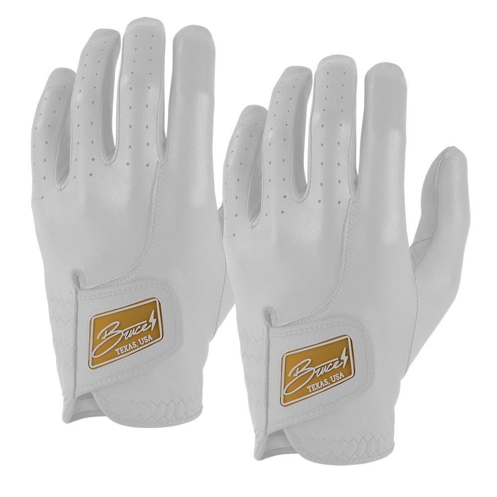 Premium Cabretta Leather Golf Gloves for Right-Handed Golfers | Bruce Bolt 2-Pack - White