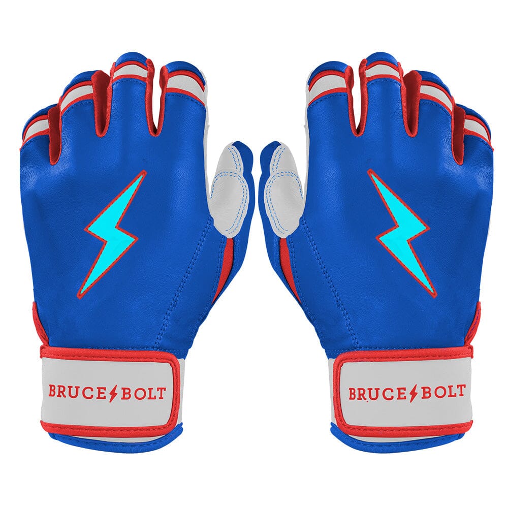 Premium Short Cuff Batting Gloves with Cabretta Leather | Outman Blue/Glow