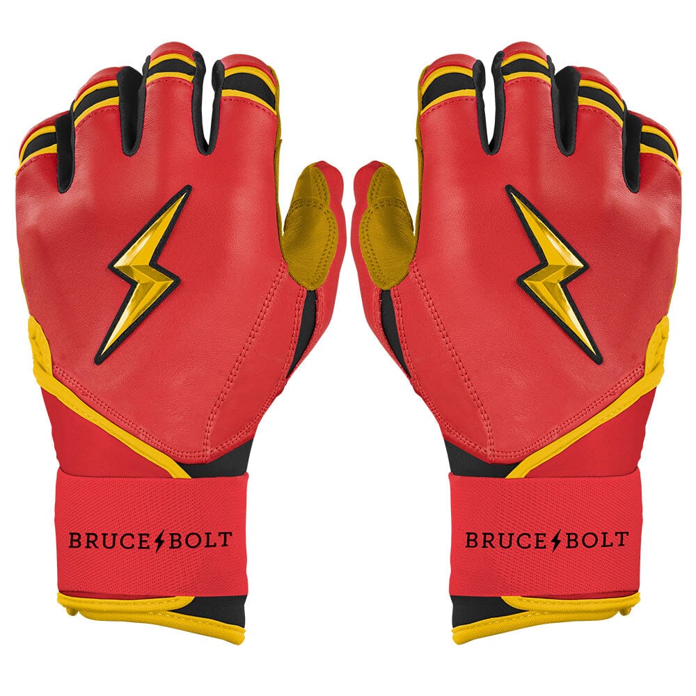 Premium Long Cuff Batting Gloves with Double Reinforced Palm | Bruce Bolt Griffin Red