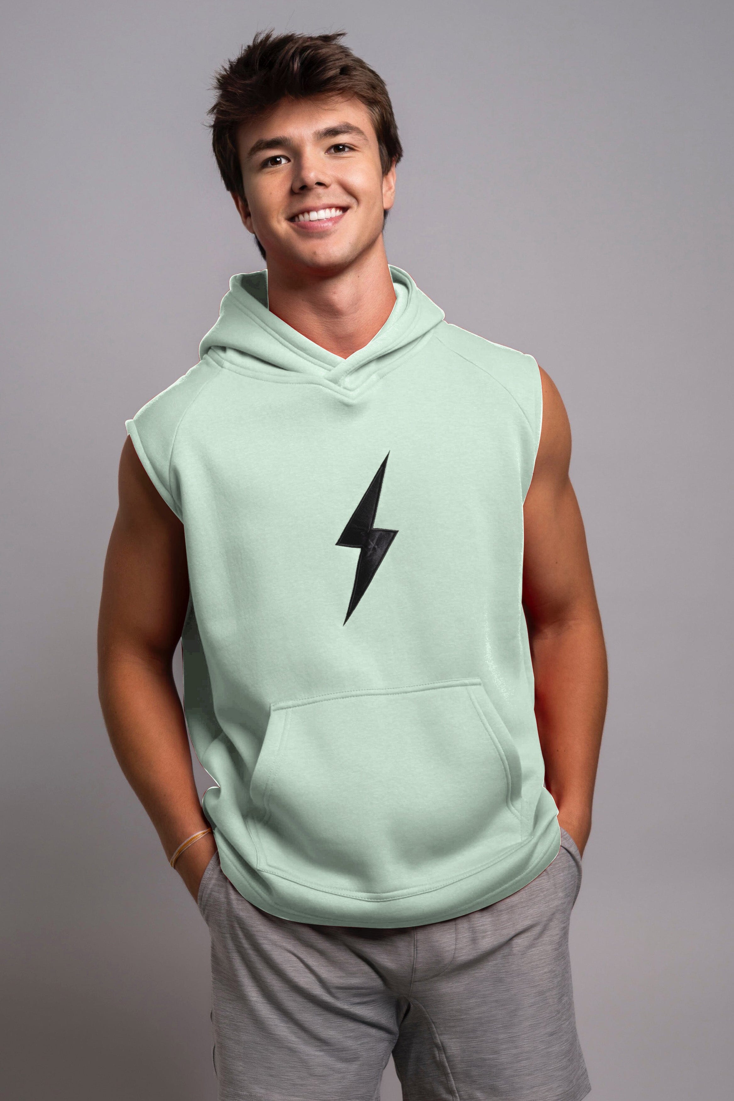 Men's Sleeveless Hoodie for Athletes | BRUCE BOLT Mint with Black Bolt