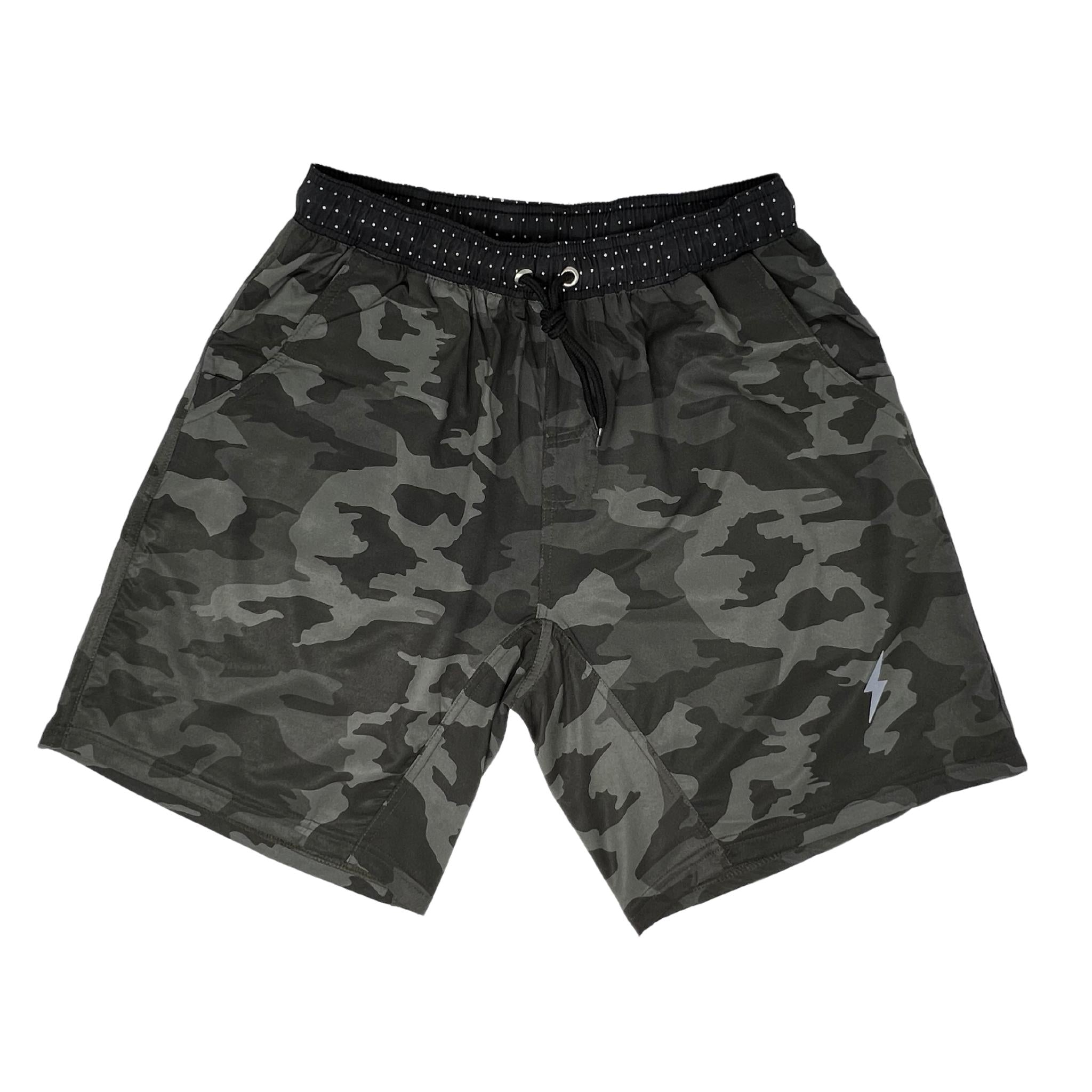 7" Stretch Gym Shorts with Pockets & Reflective Bolt | Bruce Bolt Camo Green