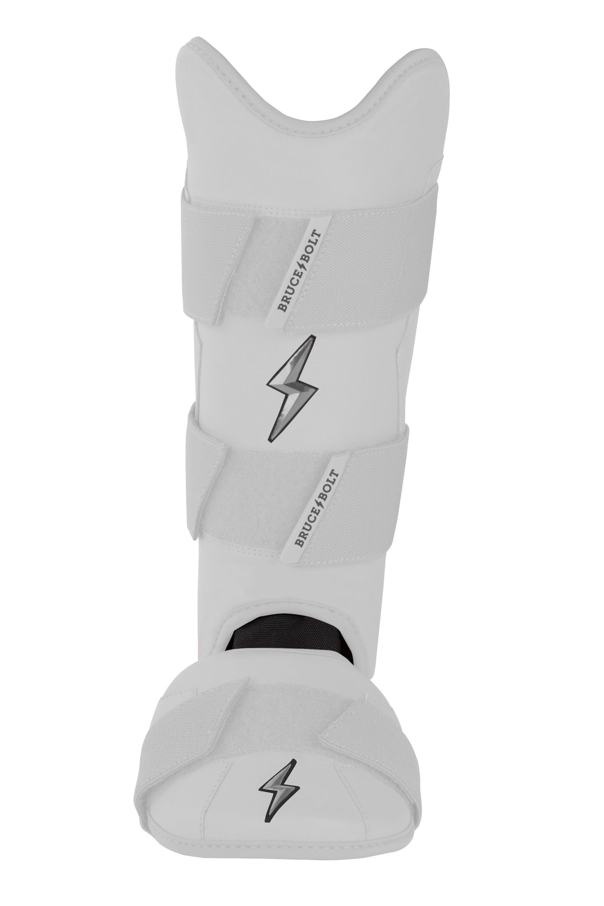 White Baseball Leg Guard with Moldable Shell & Sharkskin Grip | BRUCE BOLT Chrome Series