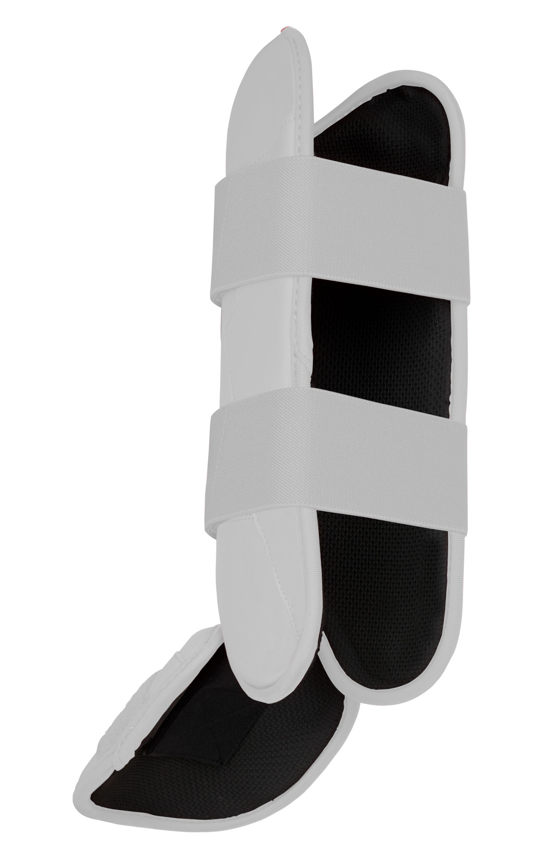 White Baseball Leg Guard with Moldable Shell & Sharkskin Grip | BRUCE BOLT Chrome Series
