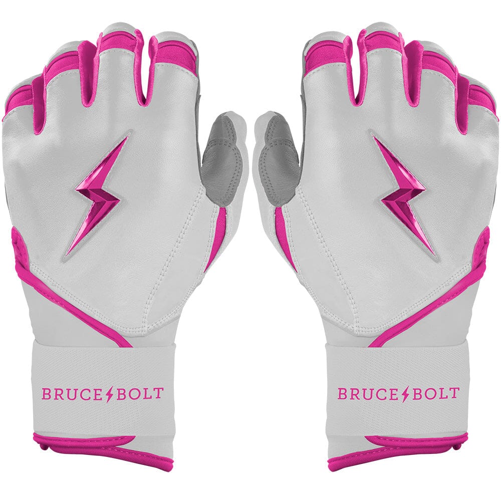 Premium Long Cuff Batting Gloves with Reinforced Palm & Double Inverse Cuff | Bruce Bolt Pro Chrome Series - Pink