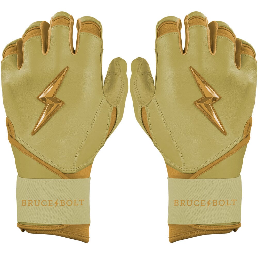 Premium Long Cuff Batting Gloves with Cabretta Leather & Double Inverse Cuff | BruceBolt Gold Series